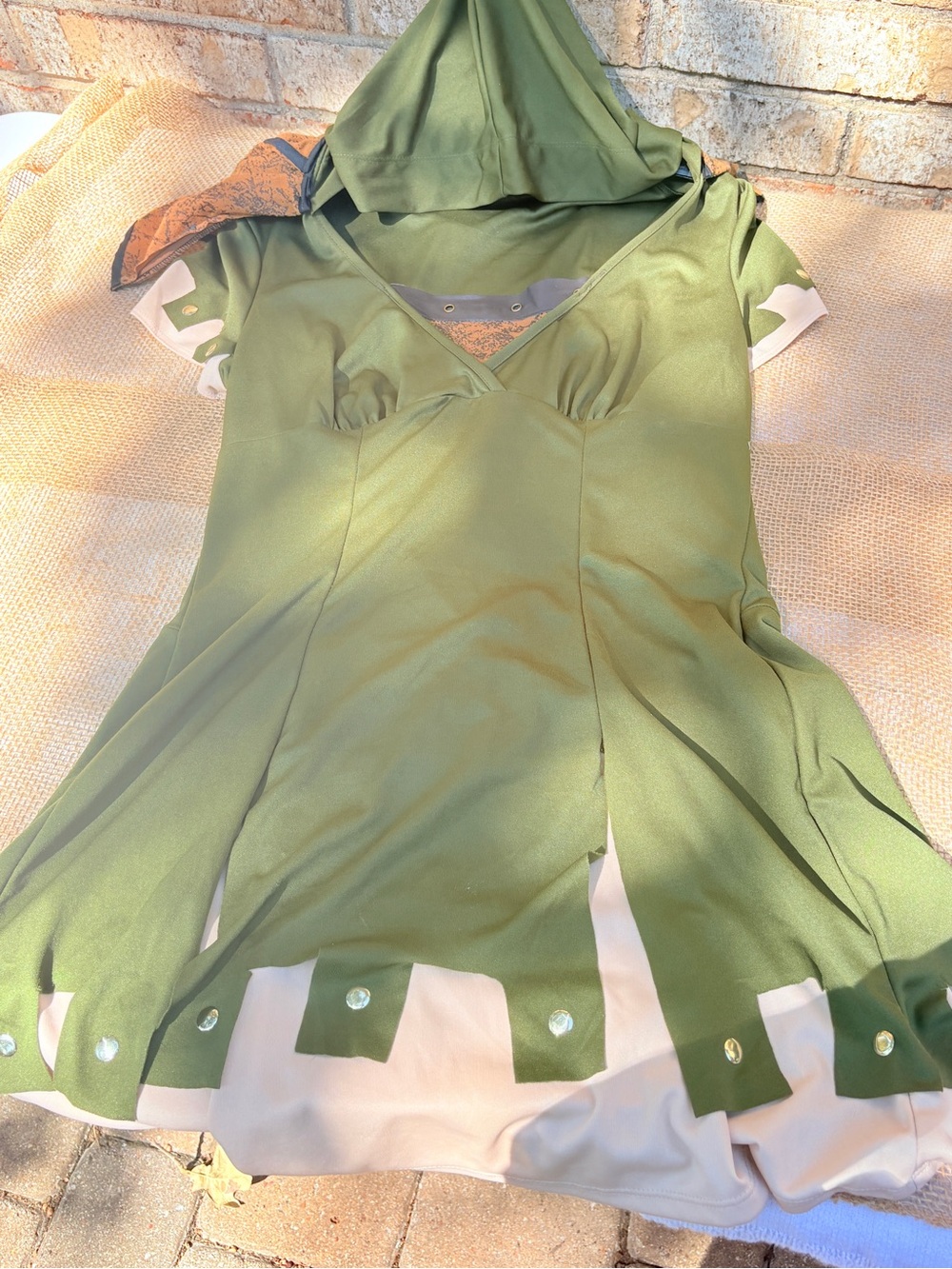 Medieval Forest Costume Green Hooded Women's dress with trim size L 10/12